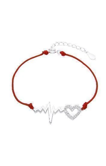 Pulsera de Cordon con Dije de L nea de Vida y Corazon