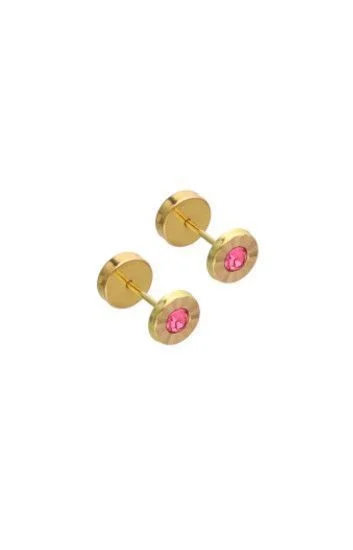 Abridor Oro 18 Kt. c/Tic Laminado Facetado Piedra Rosa
