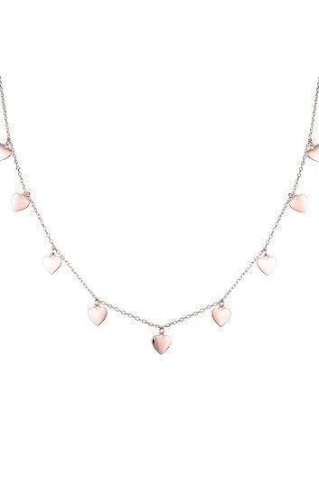 Gargantilla Choker con Dijes Colgantes de Corazones Rosada