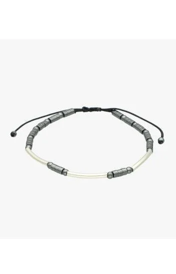 Pulsera Piedras Naturales Dona Ematite Brillosas y Tubitos de Plata 17