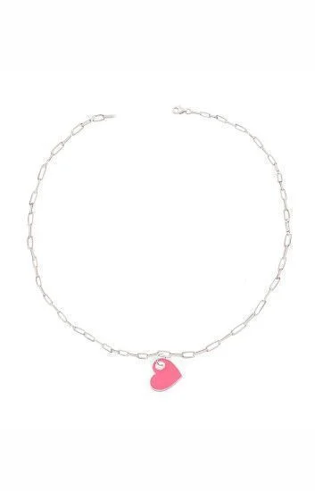 Gargantilla con Dije Colgante de Corazon Esmaltado Rosa