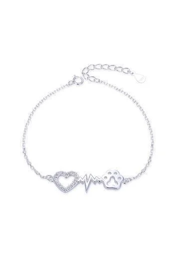 Pulsera de Cadena Forzet con Dijes de Corazon, Latido y Huella de Perr