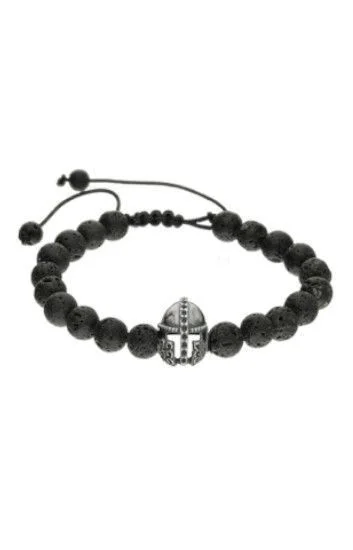 Pulsera Piedras Naturales Volcanica 8mm y Dije Romano Ba ado en plata