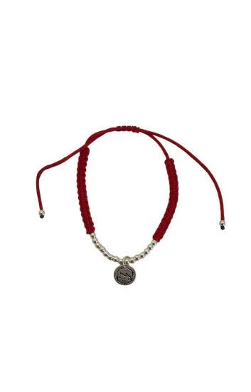 Pulsera de Cordon Rojo y Bolitas con Dije de Nene en Plata