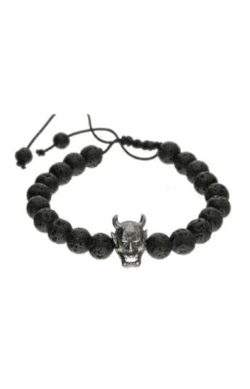 Pulsera Piedras Naturales Volcanica 8mm y Dije Calavera Diablo Ba ado