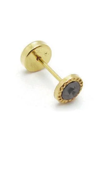 Abridor Oro 18 Kt. c/Tic Laminado Piedra Pegada Negra