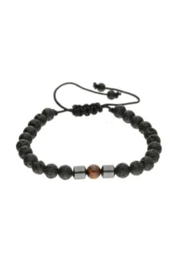 Pulsera Piedras Naturales Volcanica de 6mm, Cilindre Ematite y con Ojo