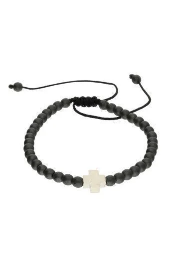 Pulsera Piedras Naturales Onix Opaca 4mm y Cruz Equilibrio de Plata