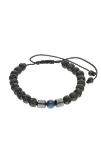 Pulsera Piedras Naturales Volcanica de 6mm, Cilindre Ematite y Lapiz L