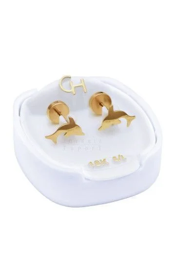 Abridor Oro 18 Kt. c/Tic Laminado Delfin Grande
