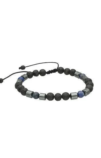 Pulsera Piedras Naturales Volcanica de 6mm, Cilindre Ematite y Lapiz L