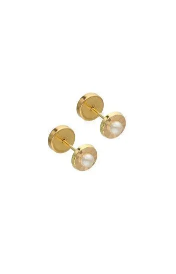 Abridor Oro 18 Kt. c/Tic Laminado Facetado con Perla