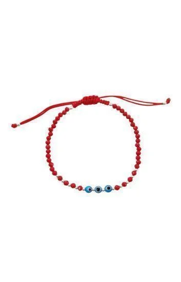 Pulsera Ajustable de Cristales 3.3mm, Bolitas de 2mm y Dijes de Ojos T
