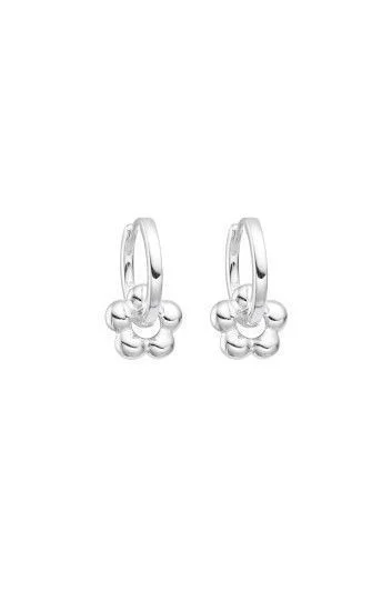 Aros Huggies Lisos 14mm con Dije Colgante de Flor