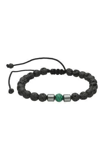 Pulsera Piedras Naturales Volcanica de 6mm, Cilindre Ematite y Malaqui