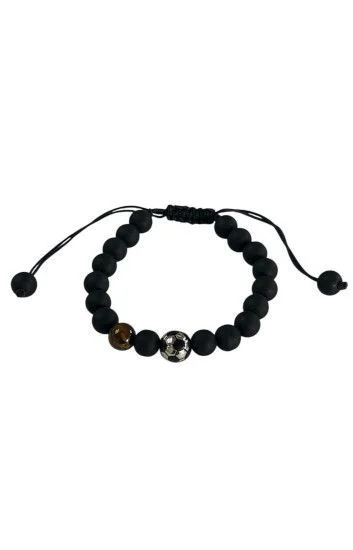 Pulsera Piedras Naturales Onix Opaca 8mm con Dije Pelota de Furbol