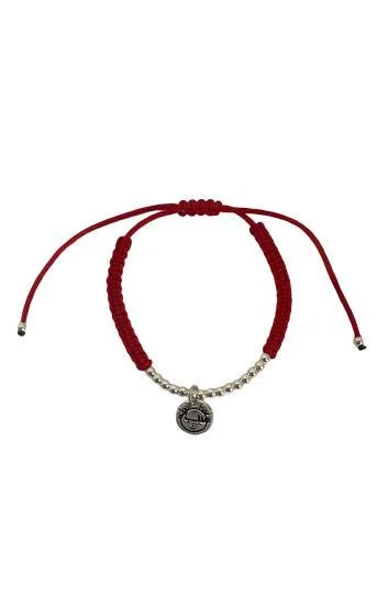 Pulsera de Cordon Rojo y Bolitas con Dije de Nena en Plata