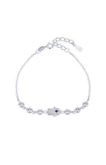 Pulsera de Cadena Forzet con Dijes de Mano de Fatima y Puntos de Luz 4