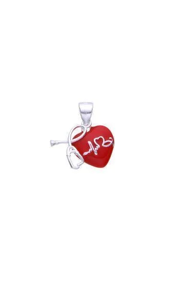 Dije Colgante de corazón Esmaltado Rojo y Estetoscopio