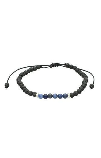 Pulsera Piedras Naturales Volcanica 4mm, Donas de Plata y Sodalita Cla