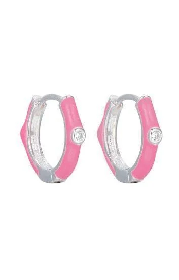Huggies Plata Esmaltados Plateados con Rosa