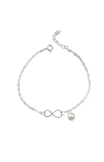 Pulsera de Cadena Rolo con Infinito y Dije Colgante de Perla