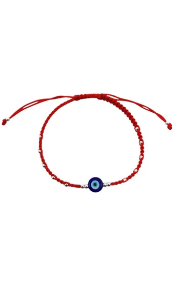Pulsera Ajustable de Cordon Tejido con Bolitas 2.5mm y Dije de Ojo Tur