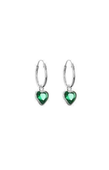 Argollas Lisas con Dije Colgante Cubic en Forma de Corazon Verde