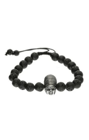 Pulsera Piedras Naturales Volcanica 8mm con Dije Calavera Indio