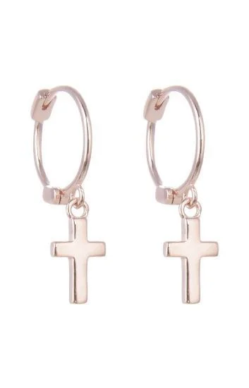 Aros Huggies con Dije Colgante de Cruz Lisa