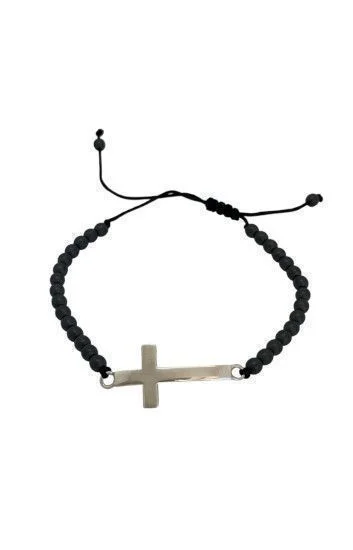 Pulsera Piedras Naturales Ematite Opaca 4mm y Dije Cruz de Plata