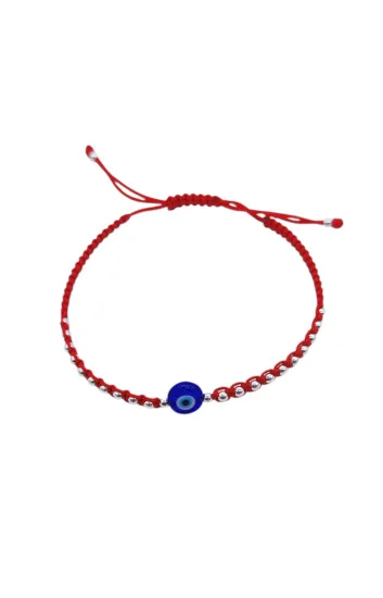 Pulsera Ajustable de Cordon Tejido con Bolitas 3mm y Dije de Ojo Turco