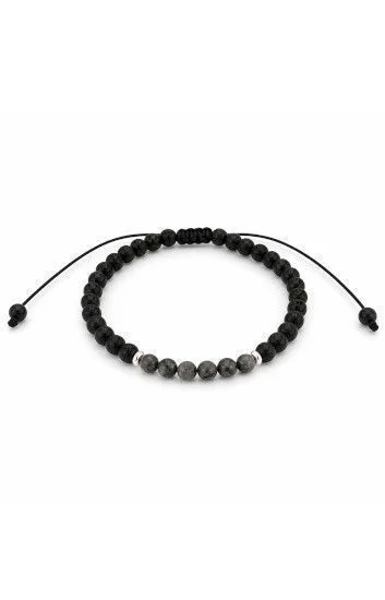 Pulsera Piedras Naturales Volcanica 4mm, Donas de Plata y Labradorita