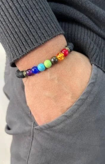 Pulsera Piedras Naturales Volcanicas 9mm con 7 Chakras