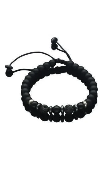 Pulsera Piedras Naturales Onix Opaca 6mm, Donas Ematite y Donas de Pla
