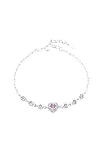 Pulsera de Cadena Forzet con Dijes de Corazon Rosa y Puntos de Luz 4mm