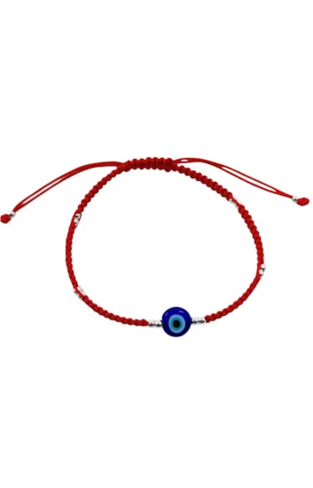 Pulsera Ajustable de Cordon Tejido con Bolitas de 2.5mm y Dije de Ojo