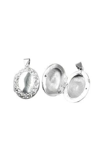 Dije Colgante de Relicario Diamantado en Forma Ovalada