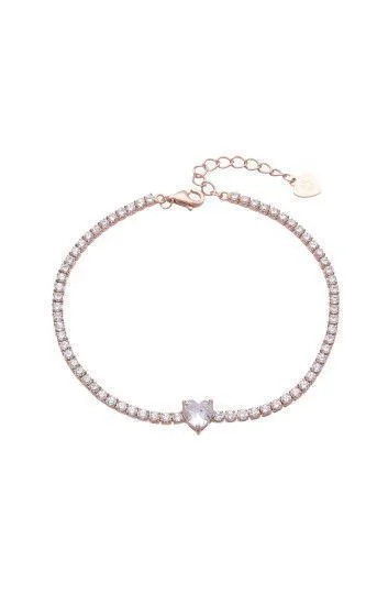 Pulsera Tennis Rosada 2.3mm con Dije Puntos de Luz en Forma de Corazon