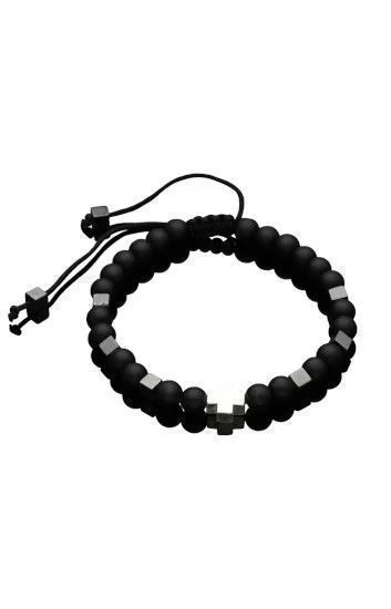 Pulsera Piedras Naturales Onix Opaco 6mm, Cubos Ematite y Cruz de Plat