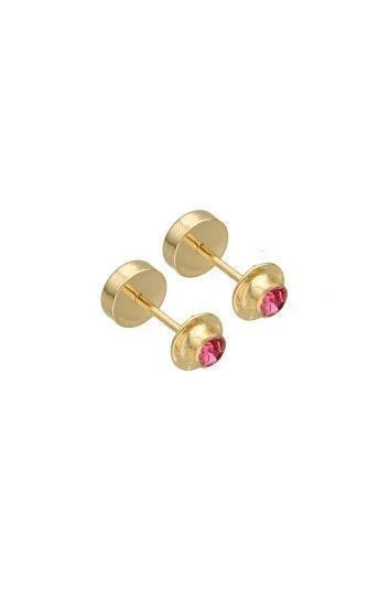 Abridor Oro 18 Kt. c/Tic Laminado Strass Chico Rosa