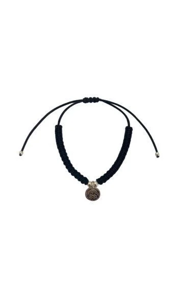 Pulsera de Cordon Negro con Dije de Nene en Plata