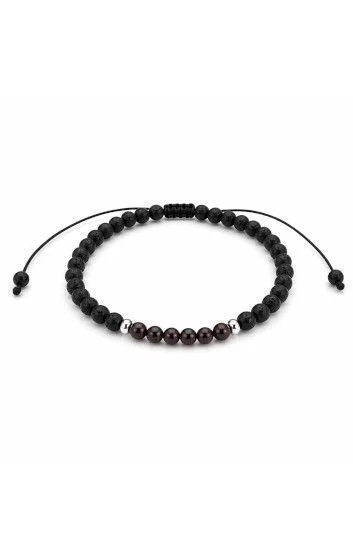 Pulsera Piedras Naturales Volcanica 4mm, Donas de Plata y Ojo de Buey