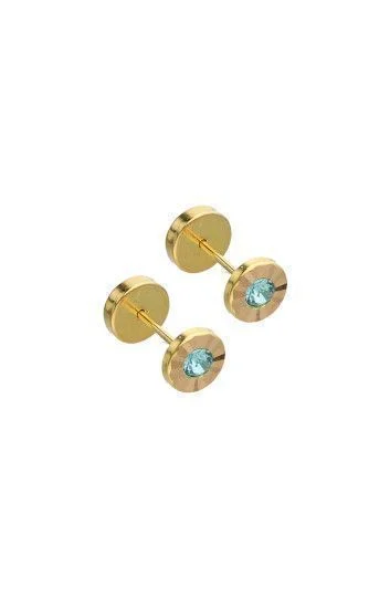 Abridor Oro 18 Kt. c/Tic Laminado Facetado Piedra Celeste