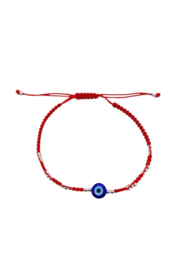 Pulsera Ajustable de Cordon Tejido con Bolitas 2.5mm y Dije de Ojo Tur