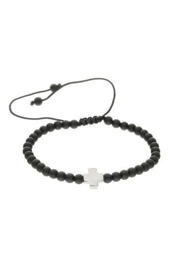 Pulsera Piedras Naturales Ematite Opaco 4mm y Cruz Equilibrio de Plata