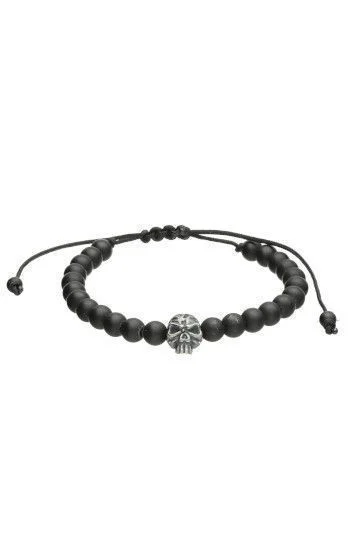 Pulsera Piedras Naturales Onix Opaca 6mm y Dije Calavera Ba ado en pla