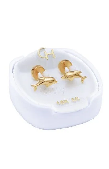 Abridor Oro 18 Kt. c/Tic Laminado Delfin con Cuerpo