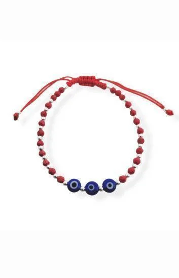 Pulsera Ajustable de Cristales 3mm, con Bolitas de 2mm y Dijes de Ojos