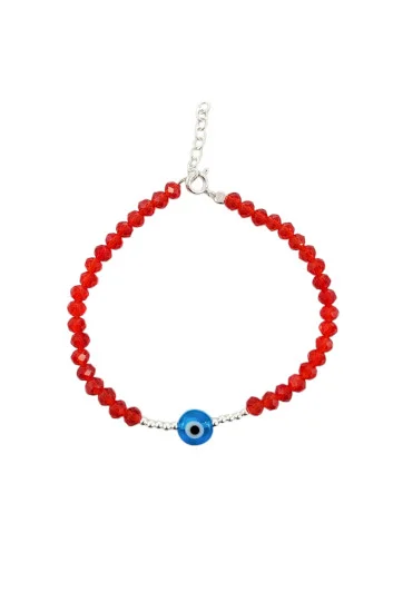 Pulsera de Cristales de 4.2mm, con Bolitas 2mm y Dije de Ojo Turco Pla